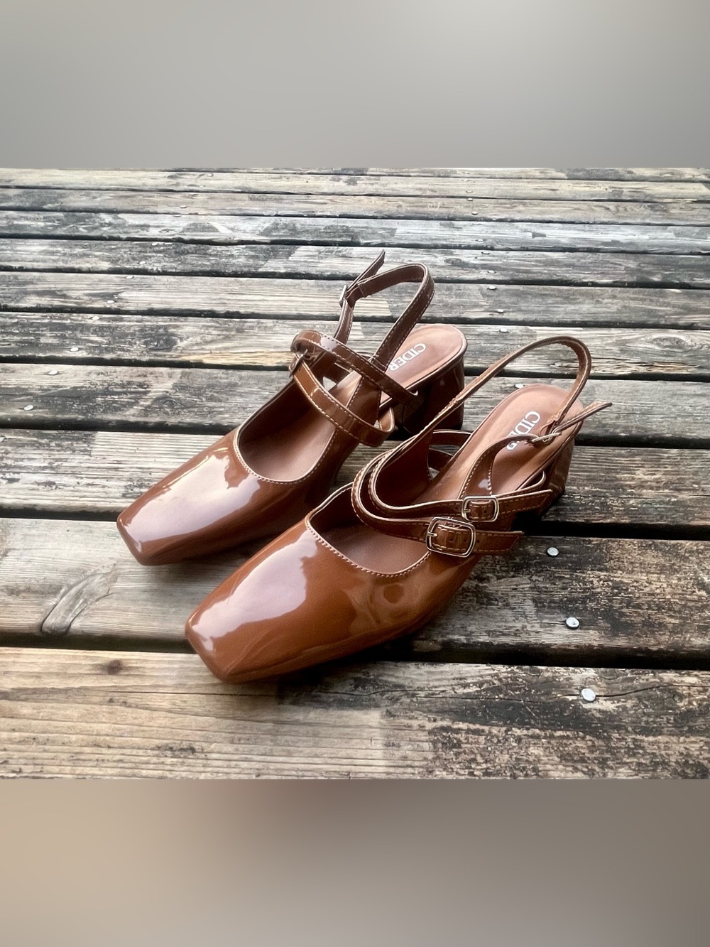 CIDER Glossy Brown Strappy Heeled Flats